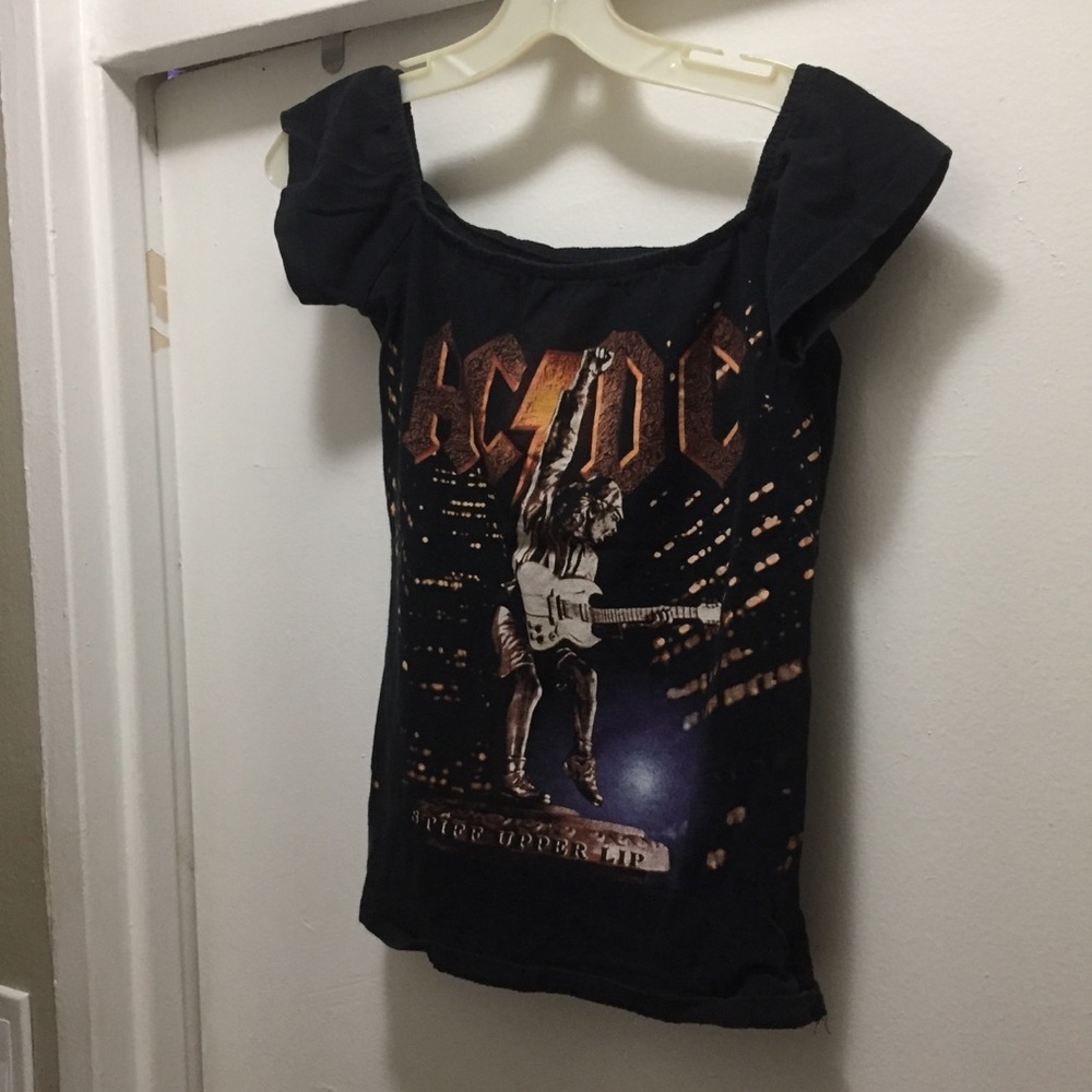 Vintage ACDC DIY girls cap sleeve shirt cotton